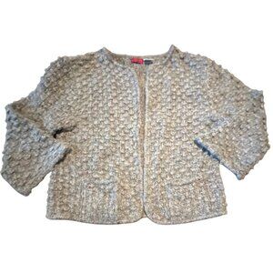 Harrington Square Textured popcorn Knit Cardigan L/XL  Wool Blend Gray Fisherman